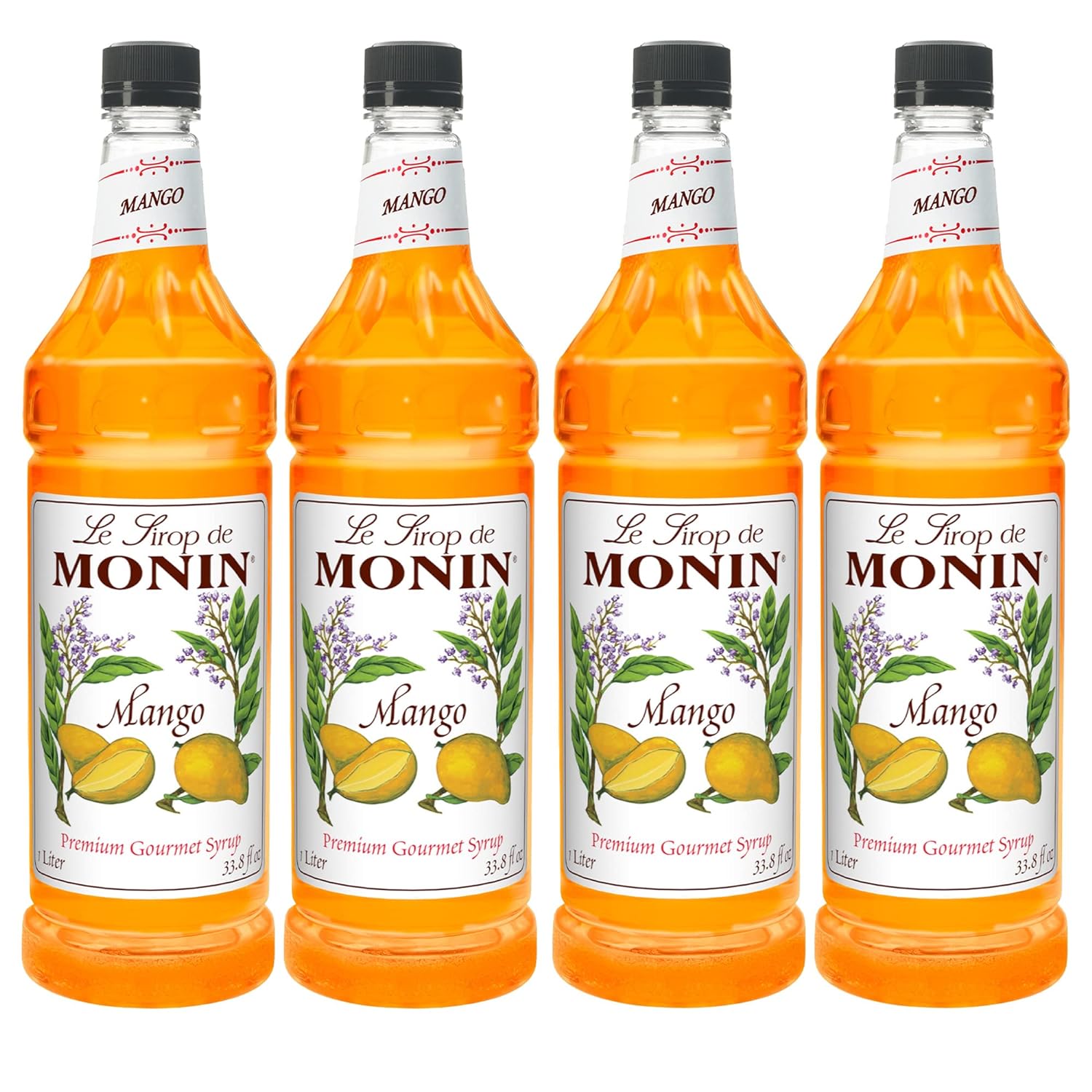 syrup Monin - Mango Syrup, Tropical and Sweet, Great for Cocktails, Sodas, and Lemonades, Gluten-Free, Non-GMO (1 Liter, 4-Pack)