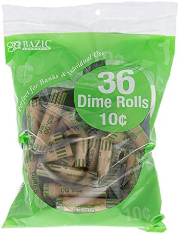 BAZIC Coin Wrappers Rolls - Dime, Made in USA, Durable Preformed Wrappers Roll Paper Coins Tubes (36/Pack), 1-Pack