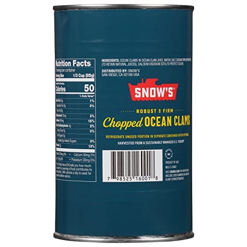 Snow's Ocean Chopped Clams Canned, 51 oz Can - 7g Protein per Serving - Gluten Free, No MSG, 99% Fat Free - Great for Pasta & Seafood Recipes