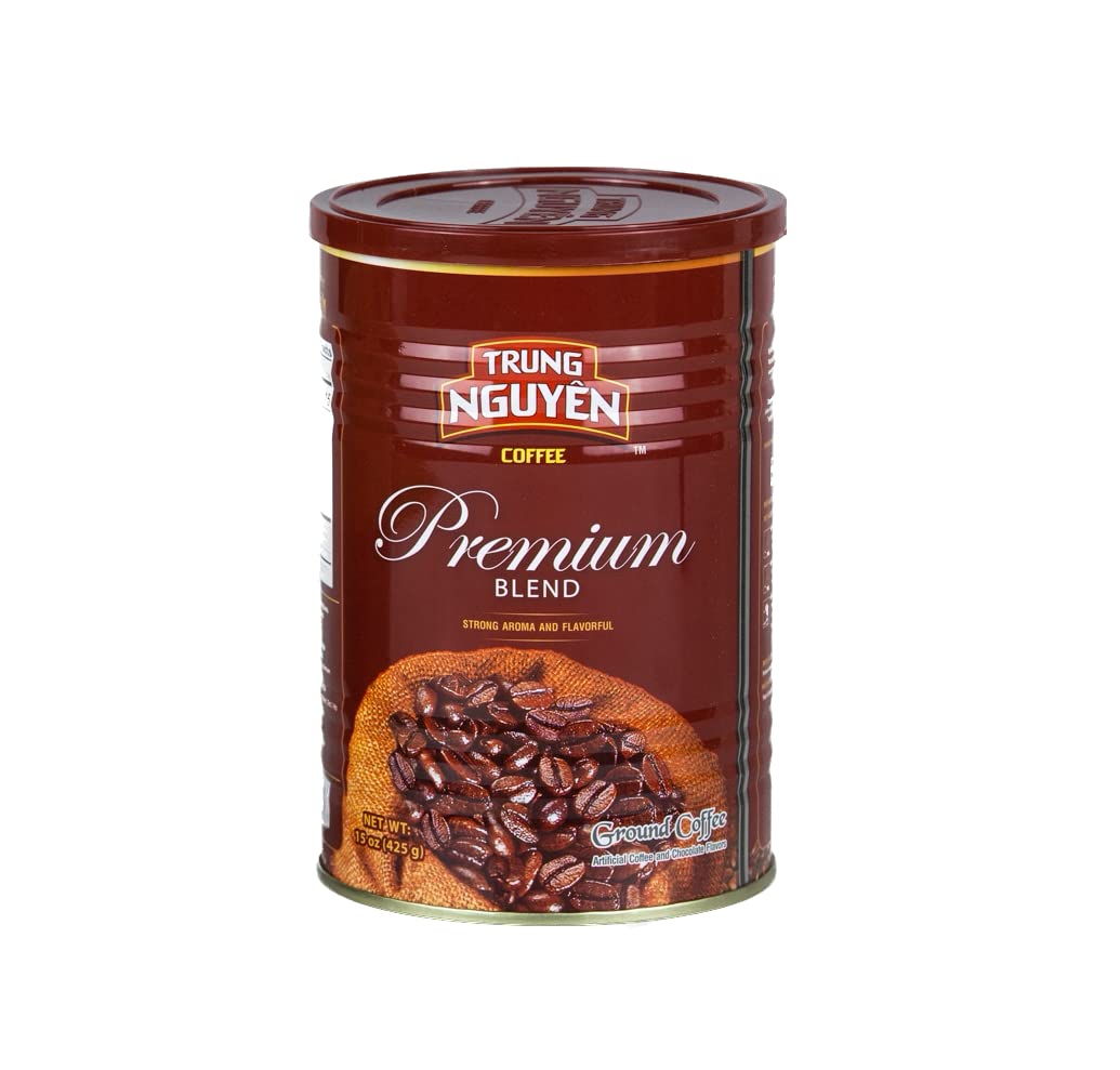Trung Nguyen — Premium Blend — Roasted Ground Coffee Blend — Strong and Bold — Arabica & Robusta — Chocolate Flavor — Vietnamese Coffee 1 Can (15 oz)