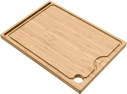 Kraus KCBT-WS103BB Solid Bamboo Cutting Board with Mobile Device Holder for Workstation Kitchen Sink (16 3/4 in. x 12