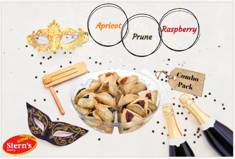 Stern's Bakery Hamentaschen Purim Gifts | Mishloach Manot | Shortbread Cookies with Apricot, Raspberry,Prune Filling |Shalach Manos Purim Basket | Kosher Gourmet Hamentashen Cookies