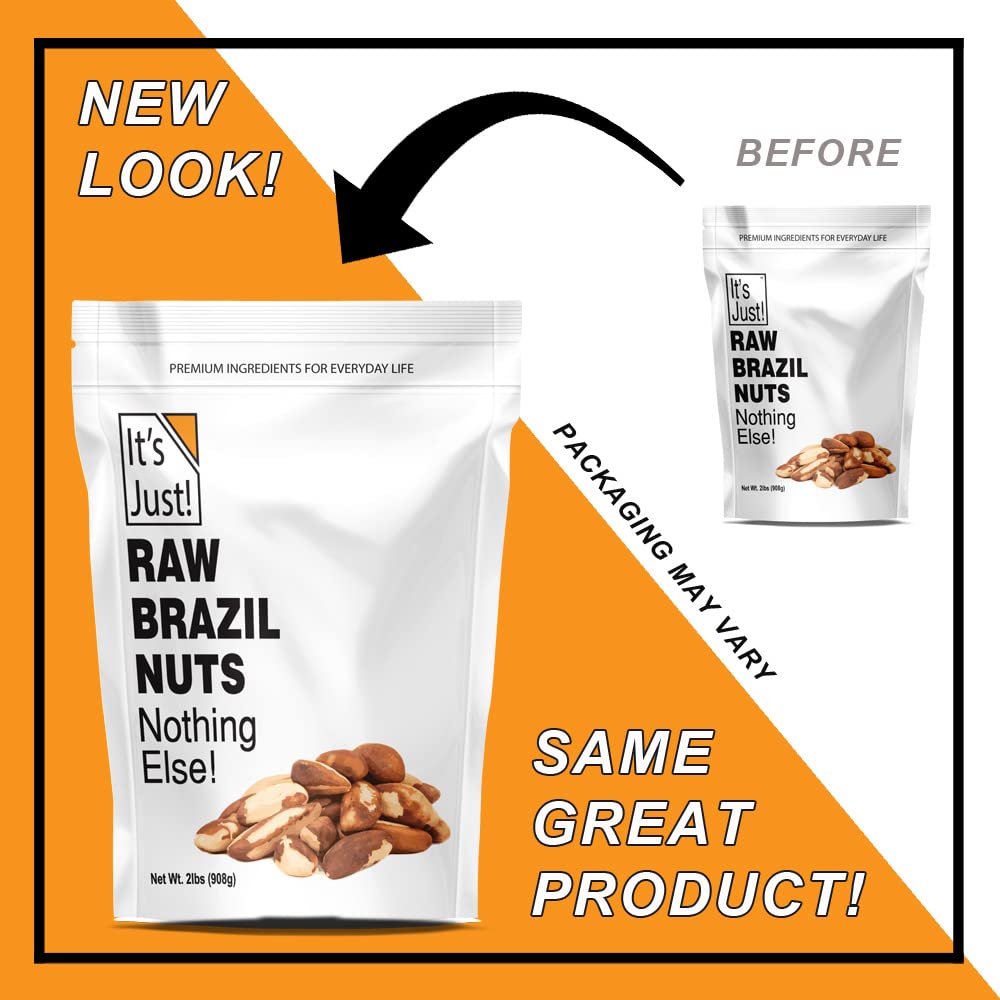 It's Just - Raw Brazil Nuts, 2lb (32oz), Unsalted, Non-GMO, Keto Friendly, Vegan, No PPO, Large, Premium, Freshly Packaged in USA (32 Ounces)