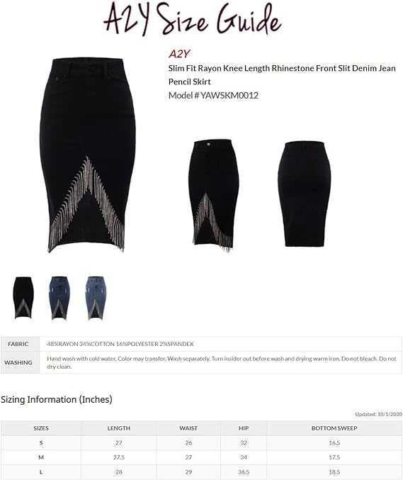 denim A2Y Women's Slim Fit Rayon Knee Length Unhem Back Slit Denim Jean Pencil Skirt