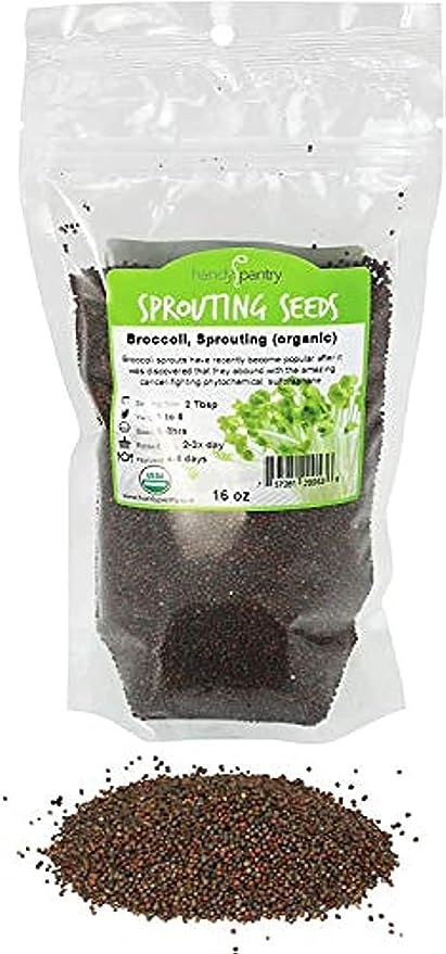 Organic Broccoli Sprouting Seeds By Handy Pantry | 1 Pound Resealable Bag| | Non-GMO Broccoli Sprouts Seeds, Contain Sulforaphane