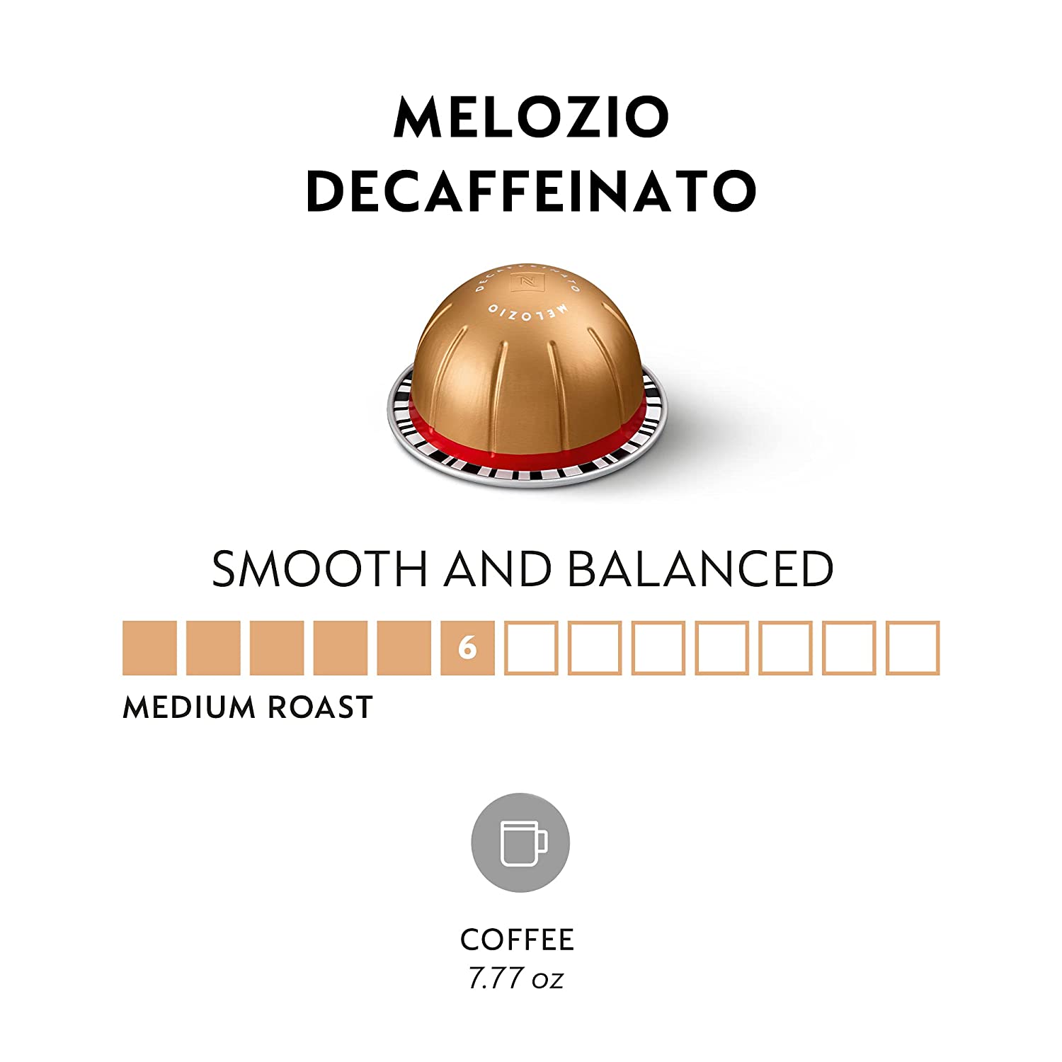 Nespresso Vertuo Melozio Decaffeinato, Medium Roast Espresso, 10 Count (Pack of 3) Coffee Capsules (VERTUO ONLY)