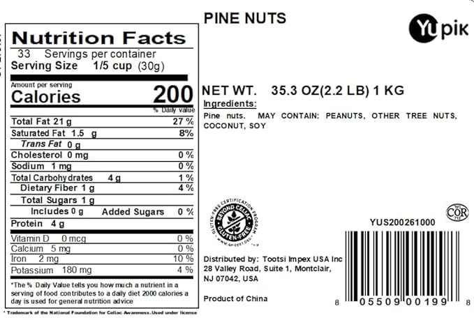 Yupik Pine Nuts AA, 2.2 lb