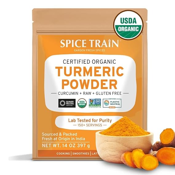 SPICE TRAIN Organic Turmeric Powder (397g/14oz) Lab Tested for Heavy Metal, Gluten Free, Made from Turmeric Root, Soiurced Organic from India, Curcumin
