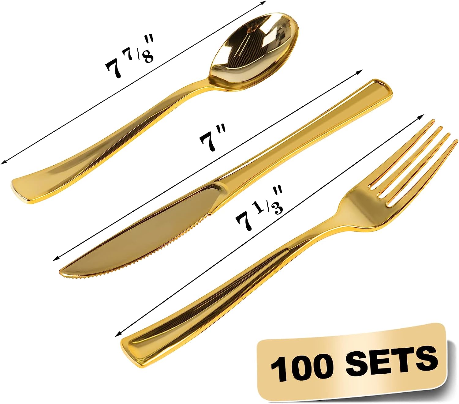 600 Pieces Gold Disposable Plates for 100 Guests, Plastic Plates for Party, Wedding, Dinnerware Set of 100 Dinner Plates, 100 Salad Plates, 100 Spoons, 100 Forks, 100 Knives, 100 Cups