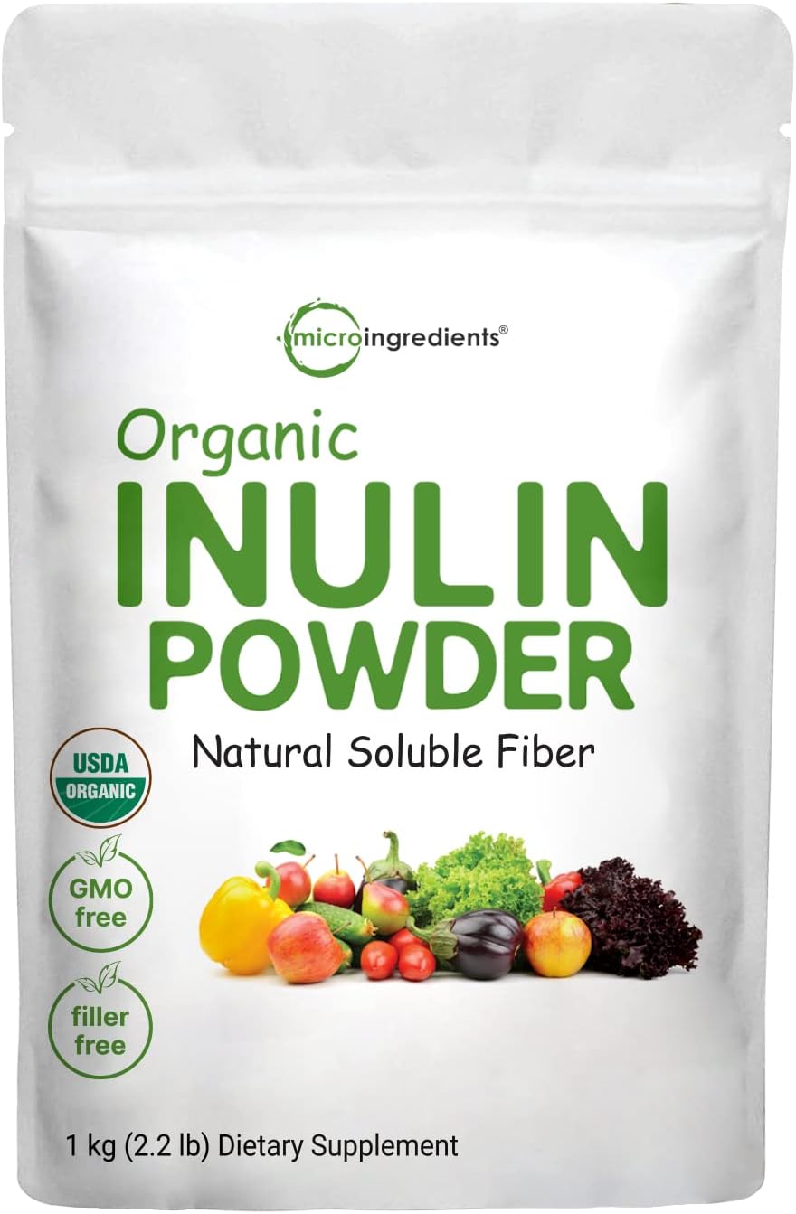 Organic Inulin FOS Powder (Jerusalem Artichoke), 2.2 Pounds (35 Ounce), Quick Water Soluble, Prebiotic Intestinal Support for Colon and Gut Health, Natural Fibers for Smoothie & Drinks, Vegan Friendly