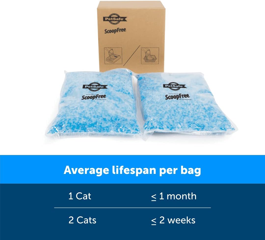 PetSafe ScoopFree Premium Blue Crystal Litter, 2-Pack – Includes 2 Bags of Lightly Scented Litter – Absorbs Odors 5x Faster than Clay Clumping – Low Tracking for Less Mess – Lasts up to a Month
