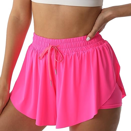 Flowy Athletic Shorts for Women Running Tennis Butterfly Shorts Girls 2-in-1 Double Layer Quick-Drying Comfy Shorts