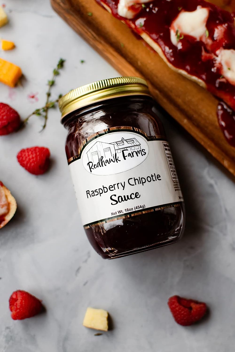 Redhawk Farms Raspberry Chipotle Sauce - All Natural Spicy Sweet and Sour Raspberry Chipotle Drizzle - Gluten Free & Non-GMO - Homemade Jams, Jellies, & Preserves - (16 Oz, Pack Of 2)