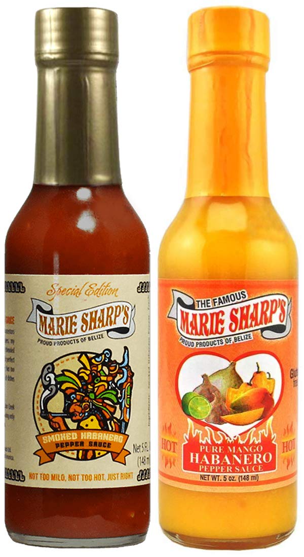 Marie Sharp's Smoked and Pure Mango Habanero Pepper Sauce 5 Ounce Combo (Pack of 2)