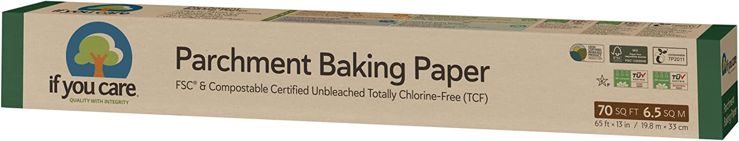 If You Care Parchment Baking Paper 70 Sq Ft Roll, Unbleached, Chlorine Free, Greaseproof, Silicone Coated, Standard Size, Fits 13 Inch Pans