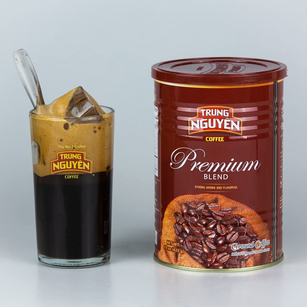 Trung Nguyen — Premium Blend — Roasted Ground Coffee Blend — Strong and Bold — Arabica & Robusta — Chocolate Flavor — Vietnamese Coffee 1 Can (15 oz)