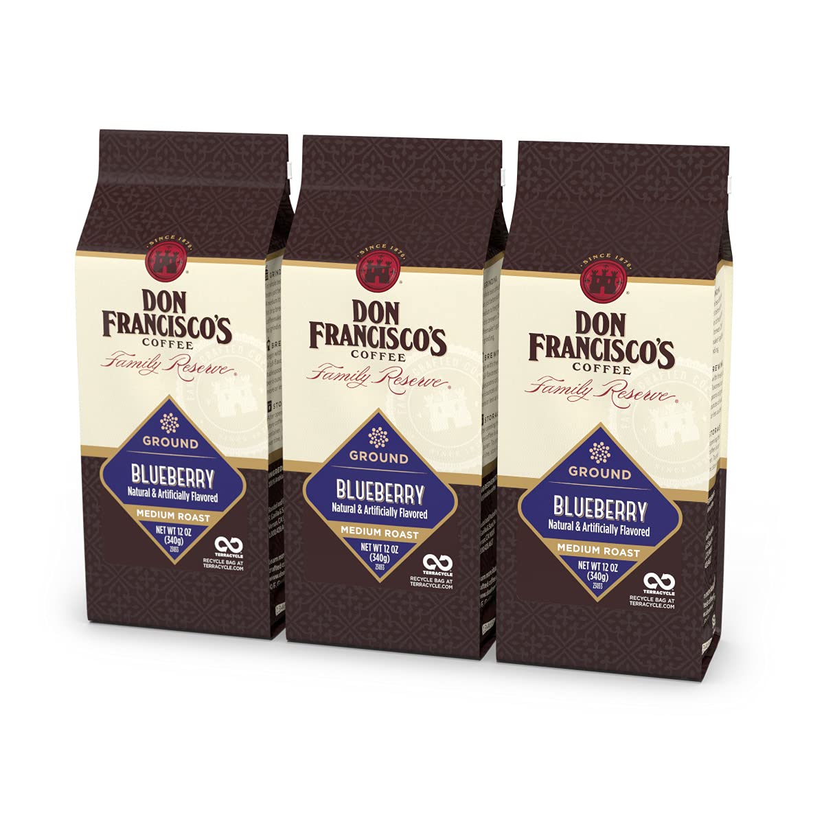 Don Francisco's Blueberry Flavored Ground Coffee, 100% Arabica, 3 X 12 Ounce Bags