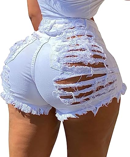 GOBLES Women's Sexy Summer Mid Waist Ripped Jean Shorts Frayed Hem Denim Shorts with Pockets
