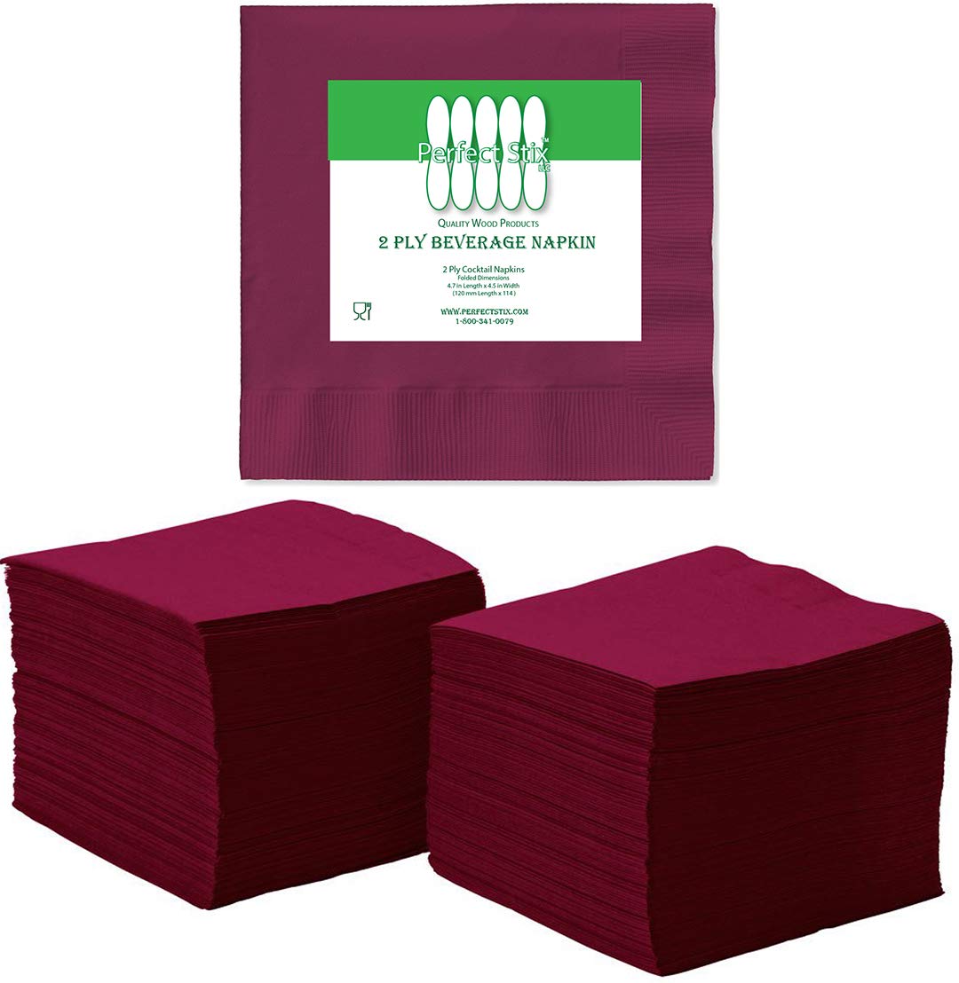 Perfect Stix - 2 Ply Burgundy-100ct 2 Ply Burgundy Napkin-100 Paper Cocktail Beverage Napkins, 2-Ply, Burgundy (Pack of 100)