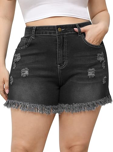 denim Cuihur Women's Plus Size Casual Denim Shorts High Waisted Stretchy Summer Folded Hem Jean Shorts