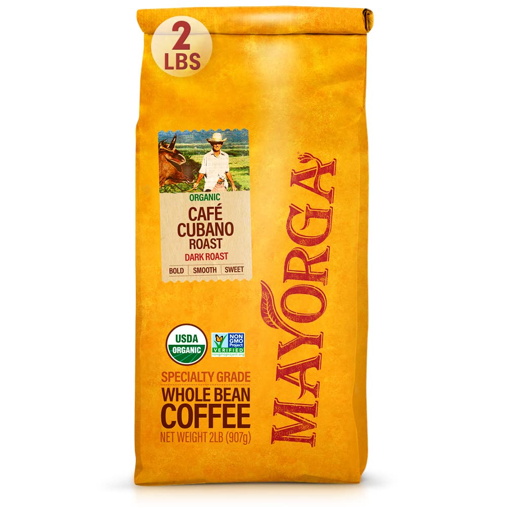 Mayorga Dark Roast Coffee, 2 lb bag - Café Cubano Coffee Roast - 100% Arabica Whole Coffee Beans - Smoothest Organic Coffee - Specialty Grade, Non-GMO, Direct Trade