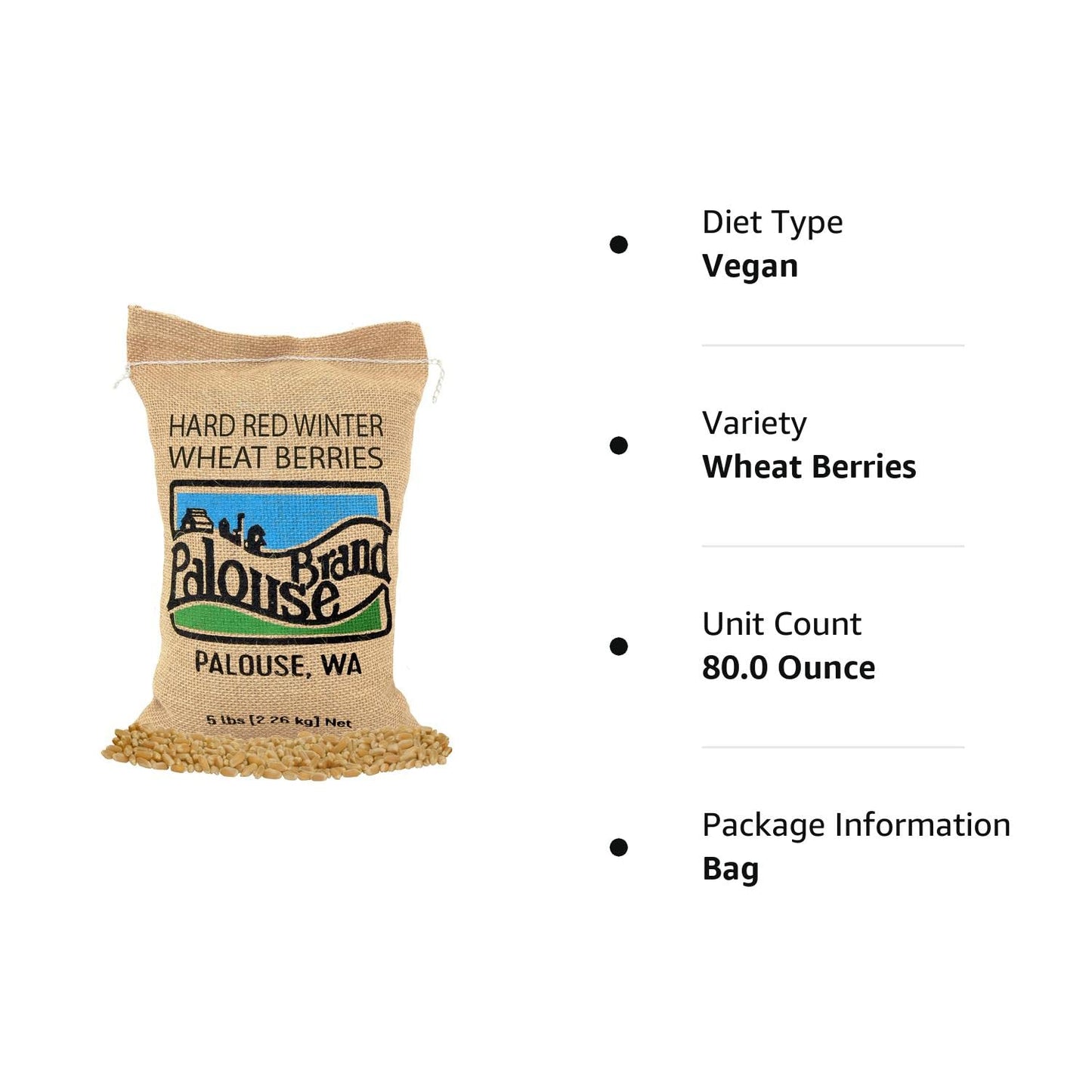 Hard Red Winter Wheat Berries | Family Farmed in Washington State | Non-GMO Project Verified | 5 LBS | 100% Non-Irradiated | Certified Kosher Parve | Field Traced | Burlap Bag