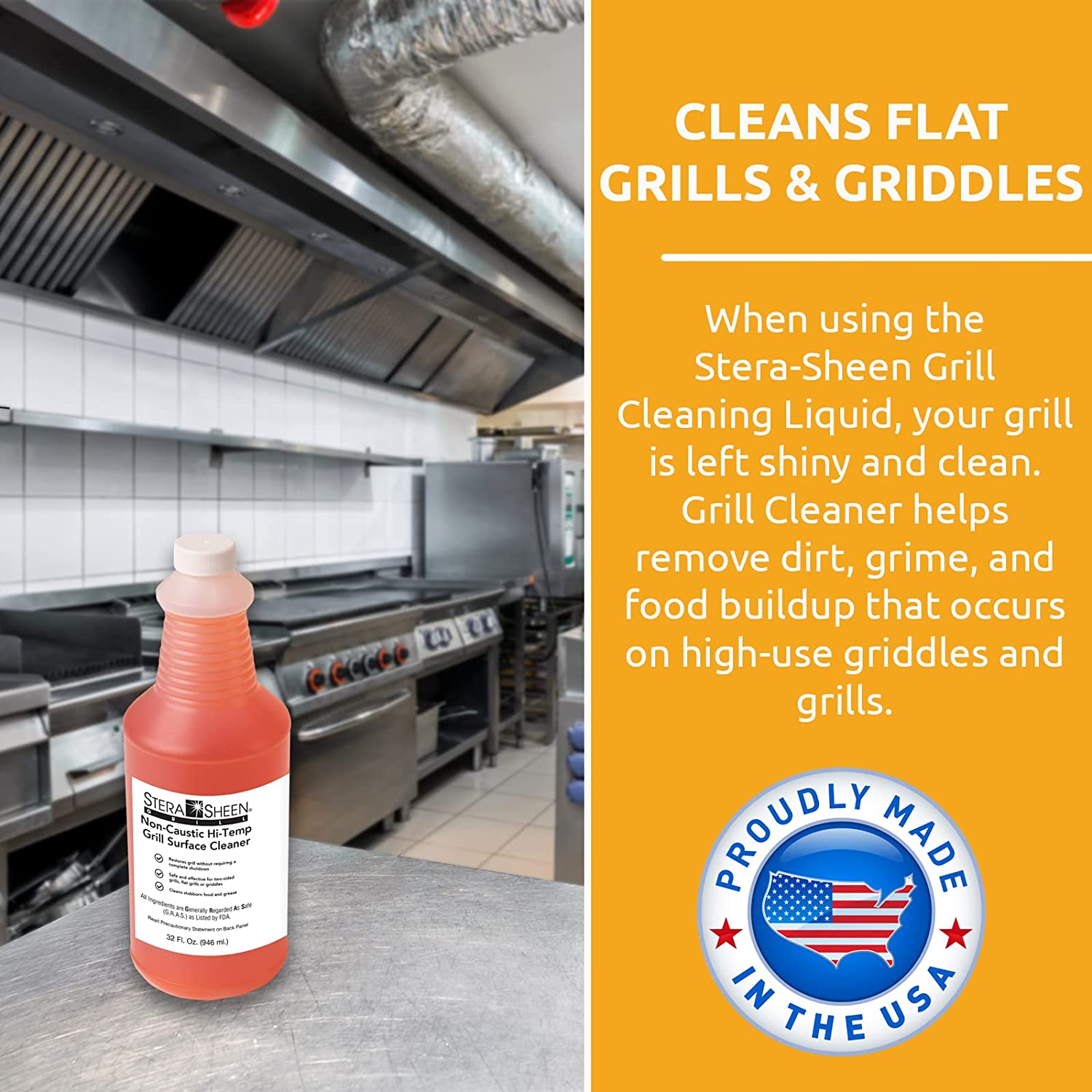 Stera-Sheen Griddle & Flat Grill Surface Cleaner, 1 x 32 fl oz Bottle, Food-Safe, Non-Caustic, Powerful Griddle Surface Cleaner, Clean Hot Surfaces, Eliminate Tough Encrusted Grease, (1 x 946ml)