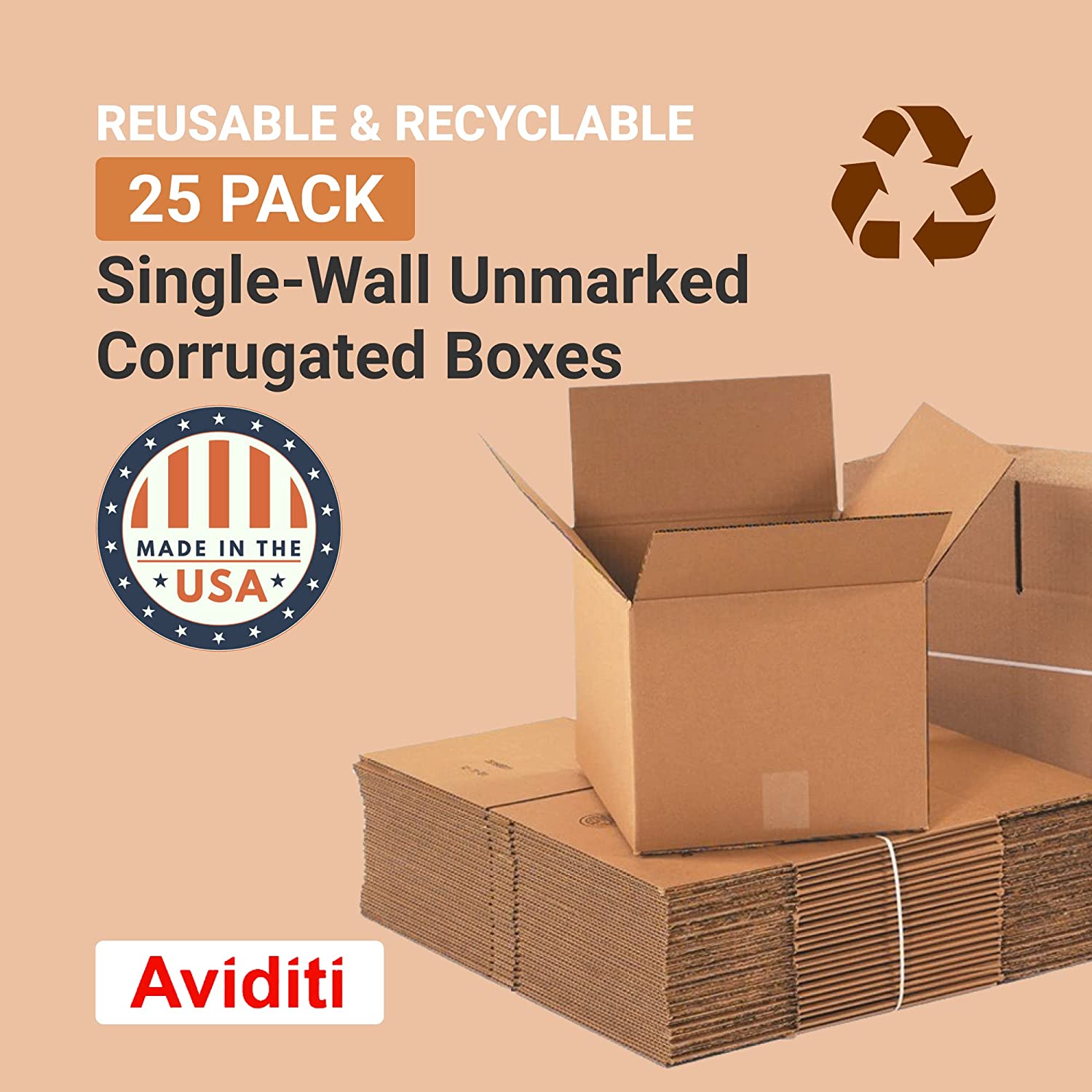 AVIDITI Shipping Boxes Small 12"L x 12"W x 12"H, 25-Pack | Corrugated Cardboard Box for Packing, Moving and Storage