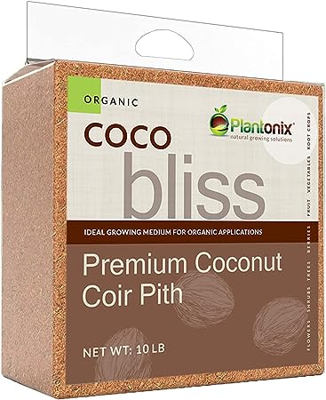 Organic Coco Coir by Coco Bliss - Compressed Coco Coir Brick with Low EC and pH Balance - High Expansion for Flowers, Herbs, and Planting - Renewable Coconut Soil (10lb Block)