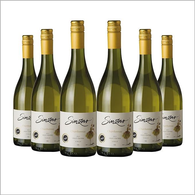 SINZERO Chardonnay - Non Alcoholic White Wine - Low Calories, Vegan Suitable, 25.4 FlOz - 6 Pack