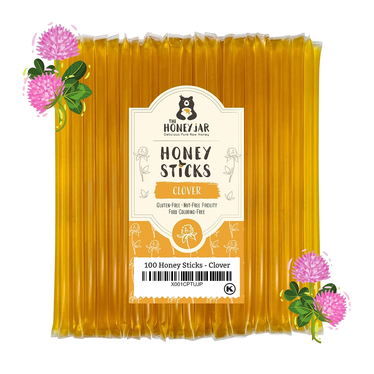 The Honey Jar Plain Raw Sticks - Pure Straws For Tea, Coffee, or a Healthy Treat - One Teaspoon of Flavored Honey Per Stick - Made In The USA with Real Honey - (100 Count)