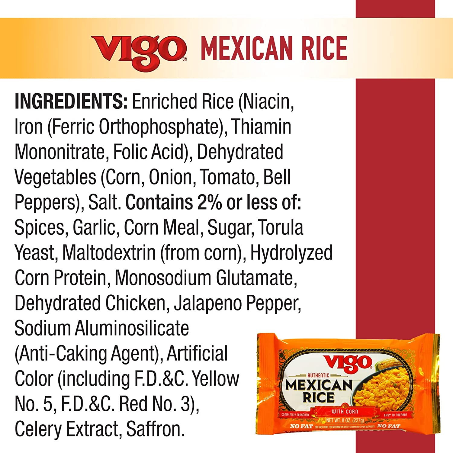 Vigo Authentic Mexican Rice with Corn, No Fat, 8oz (Pack of 12)