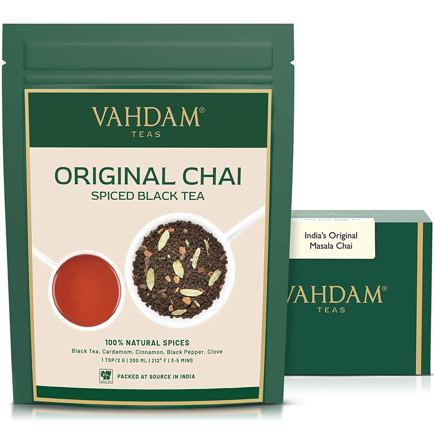 VAHDAM, India's Original Masala Chai Tea Loose Leaf 170+ Cups (340g/12oz) Real ingredients - Black Tea, Cinnamon, Cardamom, Cloves & Black Pepper - Vacuum Sealed Pack