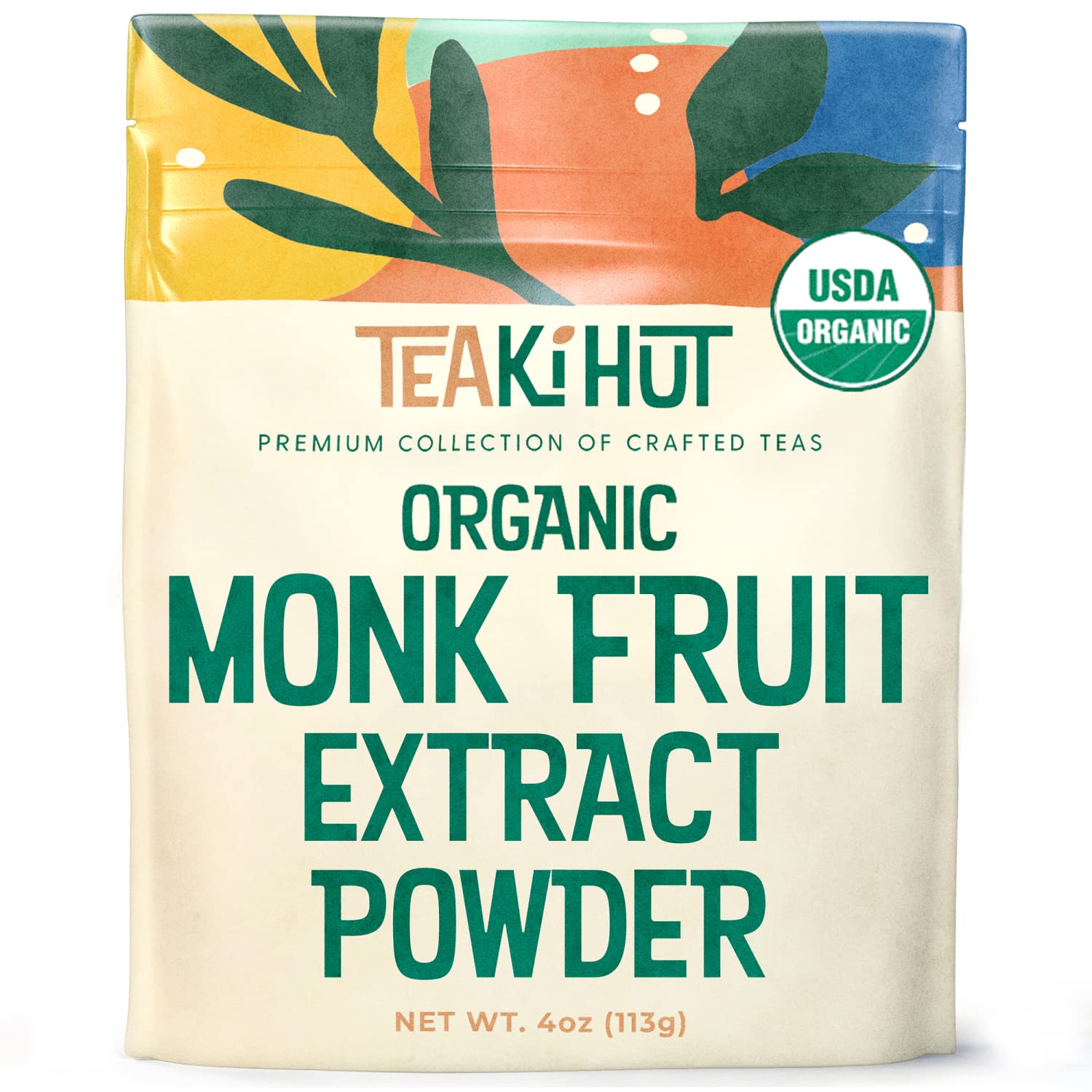 TEAki Hut Organic Monk Fruit Sweetener, 4oz (113g) 365 Servings, No Fillers Pure USDA Organic Monk Fruit Extract with No Aftertaste, Zero Calorie & Zero Carbs, Keto & Paleo Friendly