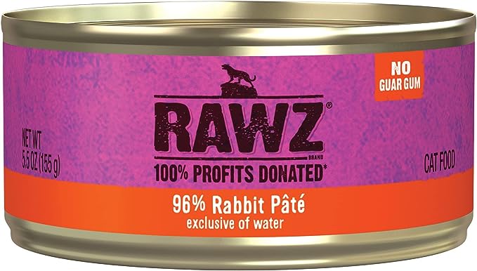 Rawz Natural Premium Pate Canned Cat Wet Food - Made with Real Meat Ingredients No BPA or Gums - 5.5oz Cans 24 Count (Rabbit)