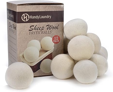 Wool Dryer Balls - Natural Fabric Softener, Reusable, Reduces Clothing Wrinkles and Saves Drying Time. The Large Dryer Ball is a Better Alternative to Plastic Balls and Liquid Softener. (Pack of 12)