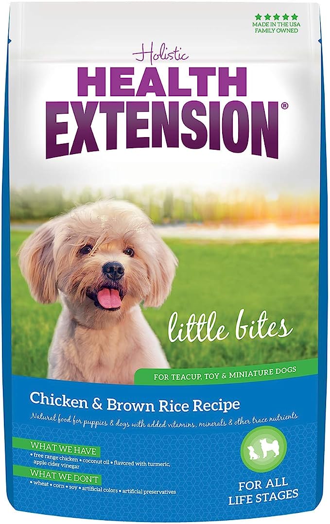 Health Extension Little Bites Dry Dog Food, Natural Food with Added Vitamins & Minerals, Suitable for Teacup, Toy & Miniature Dogs, Chicken & Brown Rice Recipe (4 Pound / 1.8 Kg)