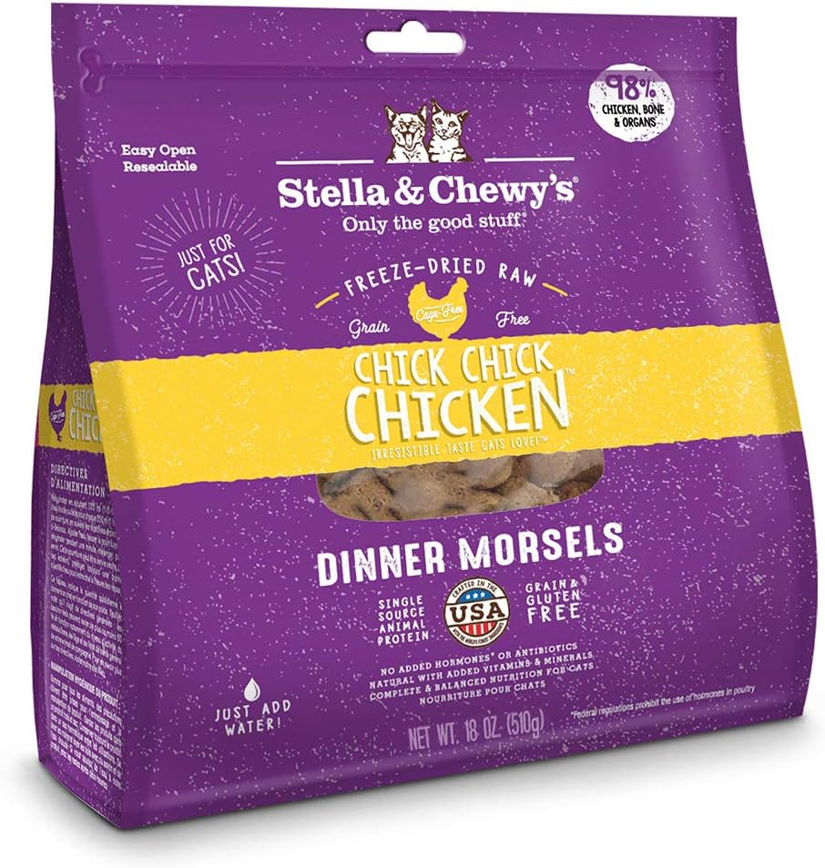 Stella & Chewy’s Freeze-Dried Raw Cat Dinner Morsels – Grain Free, Protein Rich Cat & Kitten Food – Chick Chick Chicken Recipe – 18 oz Bag