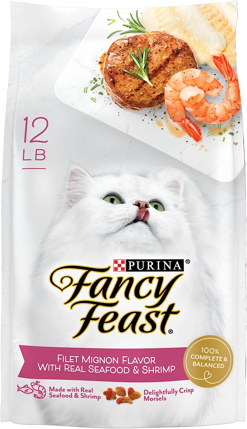 Purina Fancy Feast Dry Cat Food Filet Mignon Flavor with Seafood and Shrimp - 12 lb. Bag