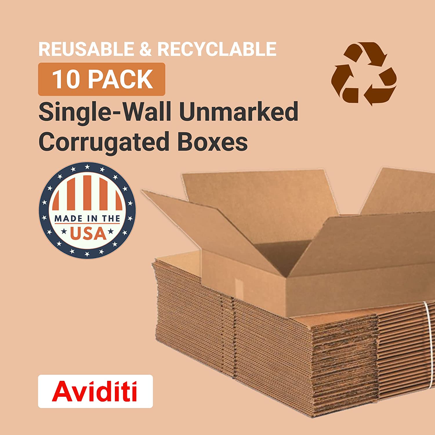 AVIDITI Shipping Boxes Flat 20"L x 20"W x 4"H, 10-Pack | Corrugated Cardboard Box for Packing, Moving and Storage