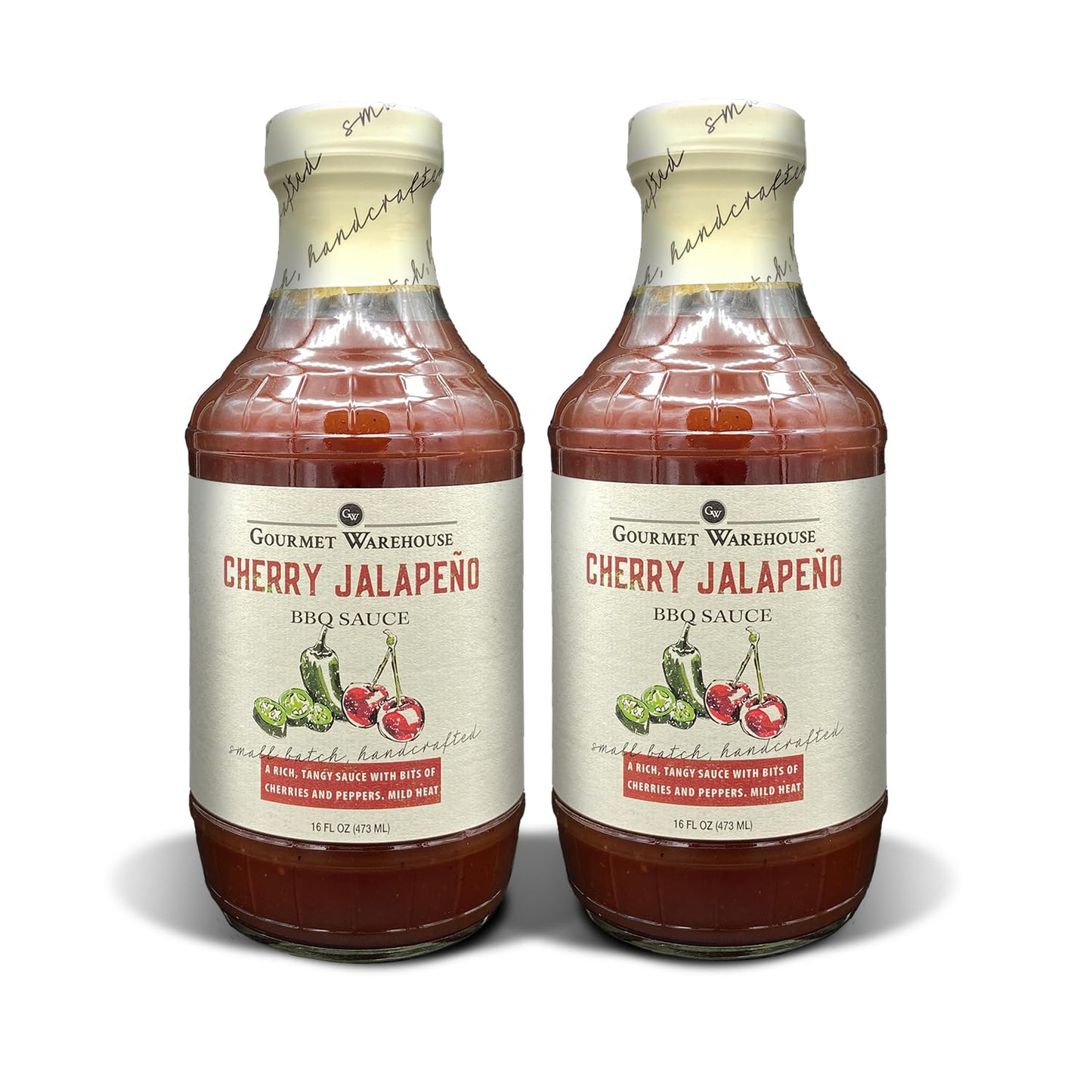 Gourmet Warehouse Cherry Jalapeno BBQ Sauce, Premium Barbecue Sauces Handcrafted In Small Batches Gluten-Free, HFCS-Free, Delicious Sauce 16 Ounces Bottle (Pack of 2)