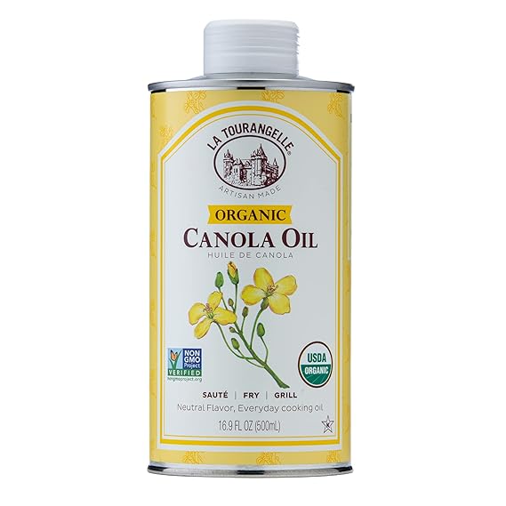 La Tourangelle, Organic Canola Oil, Expeller-Pressed Non-GMO Canola Seeds, Pesticide and Chemical Free, High Heat Neutral Cooking Oil, 16.9 fl oz