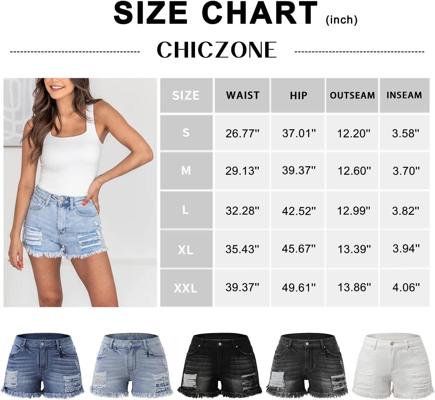 denim CHICZONE High Waisted Jean Shorts for Women Denim Ripped Stretchy Casual Summer Cutoff Shorts