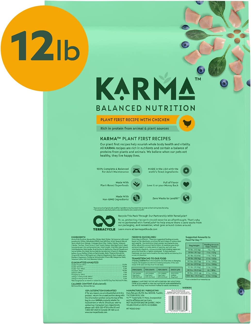 KARMA BALANCED NUTRITION Plant-First Recipe, Adult Natural Dry Dog Food with Chicken, 12 lb. Bag