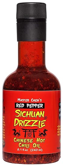 Sichuan Drizzle Chinese Chili Oil -- Condiment & Ingredient, Premium EVOO with Hot Chili Flakes, Rice & Noodles' Condiment, Vegan, Gluten-Free & Paleo