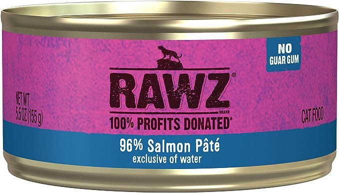 Rawz Natural Premium Pate Canned Cat Wet Food - Made with Real Meat Ingredients No BPA or Gums - 5.5oz Cans 24 Count (Salmon)