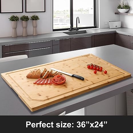 36 x 24 Extra Large Bamboo Cutting Board for Kitchen, Cutting Board Stove Top Cover with Handle, Butcher Block Chopping Board with Juice Groove, Large Charcuterie Board, Over the Sink Cutting Board