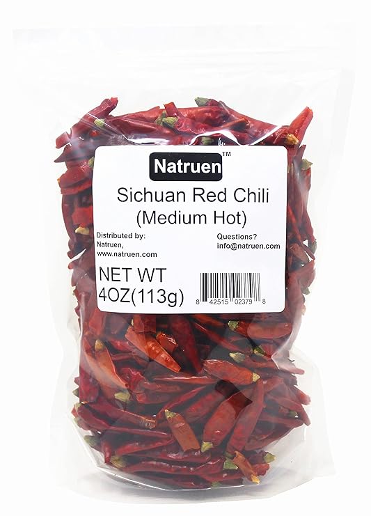 Natruen Whole Dry Szechuan Chinese Red Chili Pods 4oz (Medium Hot), Facing Heaven Chili, Spicy Sichuan Dried Red Hot Chilies for Chili Oil, Paste, and Sauce