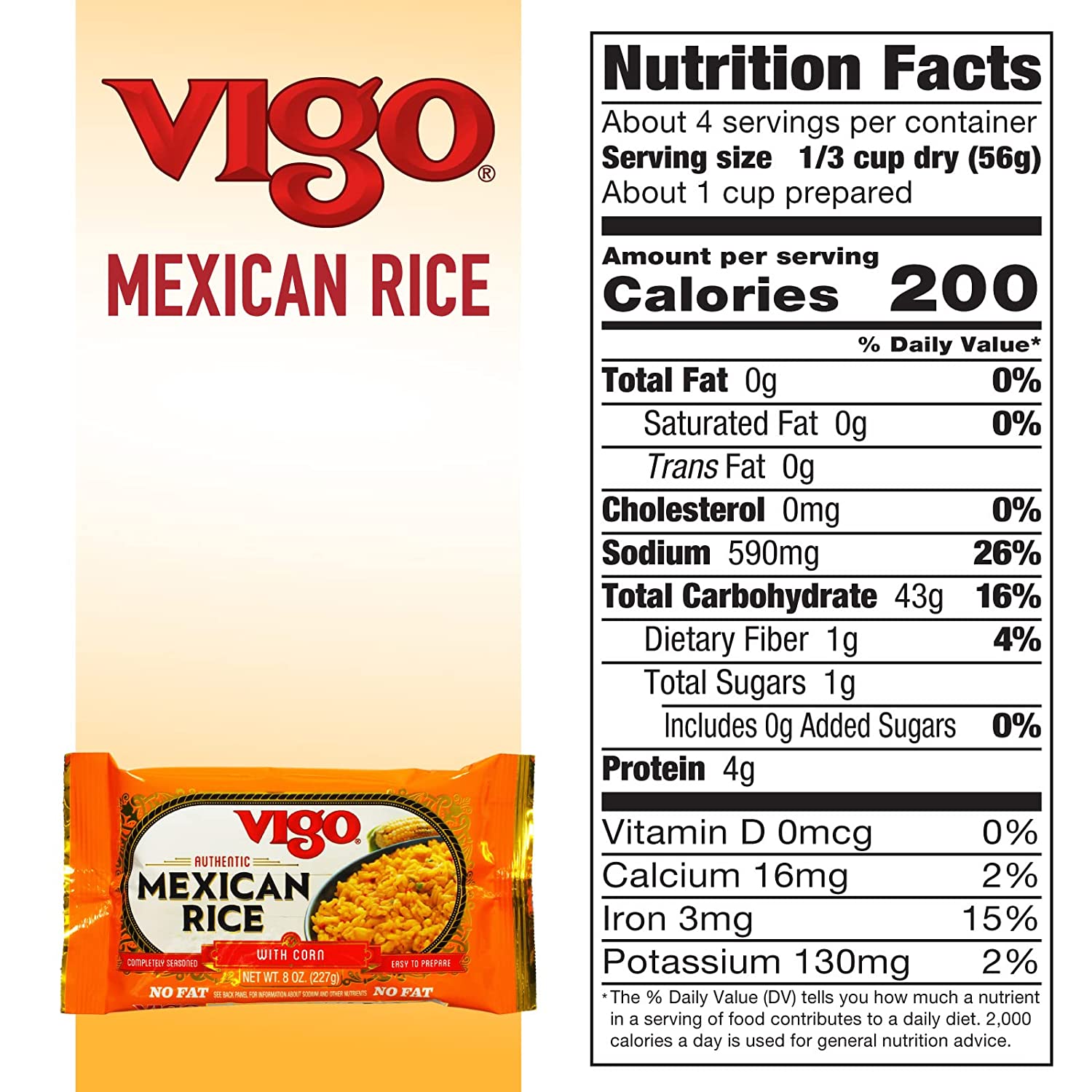 Vigo Authentic Mexican Rice with Corn, No Fat, 8oz (Pack of 12)