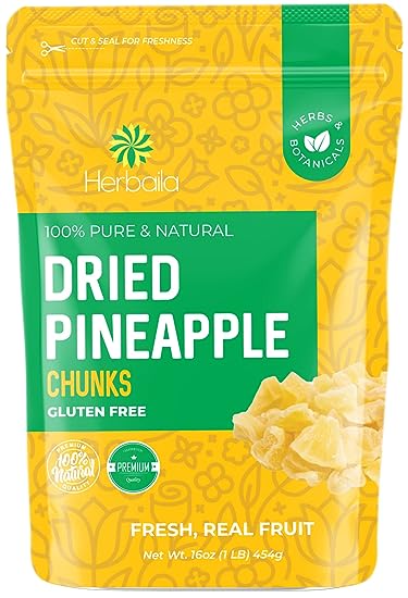 1 Pound. Dehydrated Pineapple Chunk, Dehydrated Pineapple Bulk Bits. All Natural, Non-GMO, Lightly Sweetened Dried Pineapples, 16 oz.